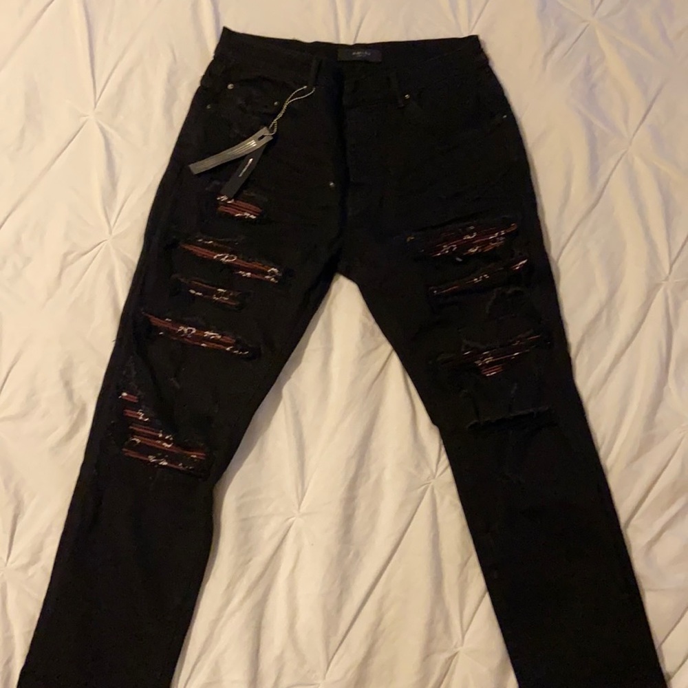 Never worn black Amiri Jeans with burgundy patch